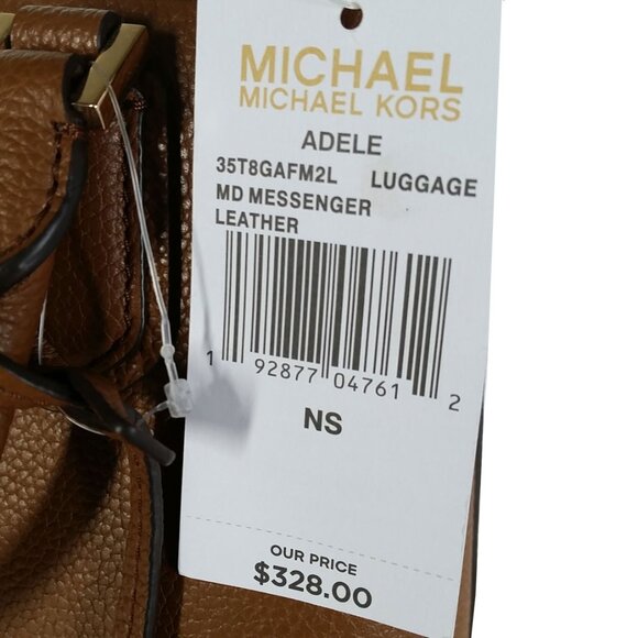 New Michael Kors MK ADELE MD MESSENGER Luggage Brown Leather Small Handbag - Picture 3 of 9